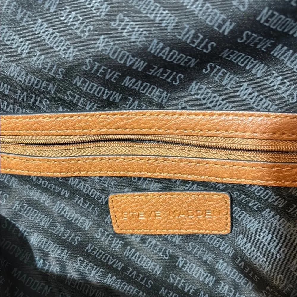 Steve Madden Brown Logo Embossed Backpack – Faux Leather Daypack